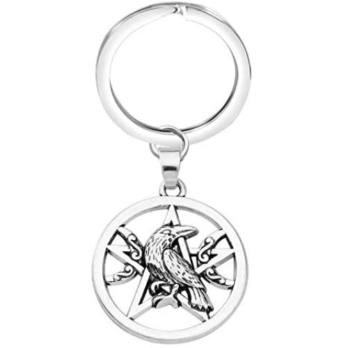 BEKECH Raven Crow Moon Pentacle Pendant Necklace Wiccan Crow Raven Pendant Pentacle Pentagram Wicca Charm Jewelry Necklace Gift