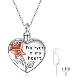 YFN Sterling Silver Rose Flower Urn Necklace for Ashes Cremation Jewelry for Ashes of Loved Ones Keepsake (Rose Urn Necklace)