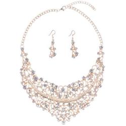 Yuhuan Women Alloy Crystal Necklace and Earring Set Wedding Jewelry Rhinestone Necklace