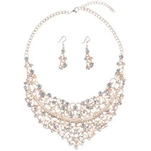Yuhuan Women Alloy Crystal Necklace and Earring Set Wedding Jewelry Rhinestone Necklace Yuhuan Women Alloy Crystal Necklace and Earring Set Wedding Jewelry Rhinestone Necklace
