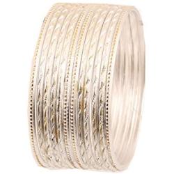 Touchstone ''Colorful Dozen Bangle Collection Superb Laser Cutting Textured Thin Golden Glaze Slimline Indian Bollywood Designer Jewelry Metal Bangle Bracelets for Women. Set of 12.