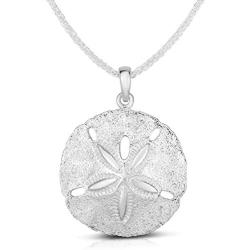 Unique Royal Jewelry 925 Solid Sterling Silver Two Sides Raised Sand Dollar Starfish Pendant and Necklace.