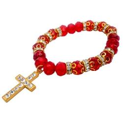 Nazareth Store Crystal Red Rosary Bracelet - Catholic Gift - Cross Bracelet - Crystals Bead Bracelet - Sacred Gift for Teen Girls Jewelry for Women & Men