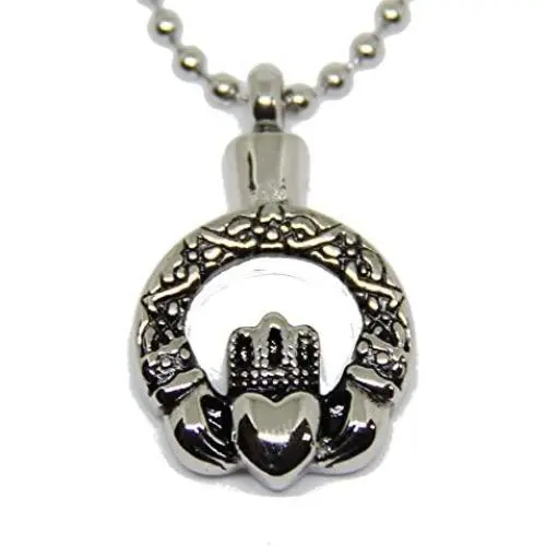 Lauren Annabelle Studio Cremation Jewelry Claddagh in Circle Irish Celtic Urn Stainless Steel Ashes Pendant Necklace Men Women