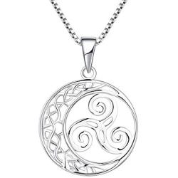 YL Celtic Knot Necklace 925 Sterling Silver Triskele Dangle Drop Earrings Triskelion Moon Leverback Jewelry for Women