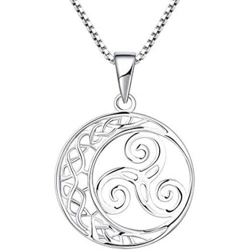 YL Celtic Knot Necklace 925 Sterling Silver Triskele Dangle Drop Earrings Triskelion Moon Leverback Jewelry for Women