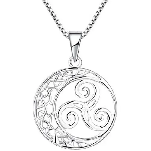 YL Celtic Knot Necklace 925 Sterling Silver Triskele Dangle Drop Earrings Triskelion Moon Leverback Jewelry for Women YL Celtic Knot Necklace 925 Sterling Silver Triskele Dangle Drop Earrings Triskelion Moon Leverback Jewelry for Women