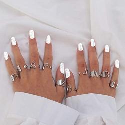 TOOPNK Initial Ring Gold Silver Letter Rings for Women Chunky Adjustable Ring Bold Alphabet Rings