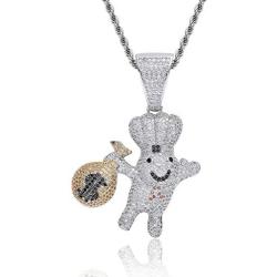 LC8 Jewelry Men Hip Hop Chef Money Bag Chain CZ Dough BOY Pendant Iced Out Bling Rhinestone Crystal Necklace 18K Gold Plated with 24” Stainless Rope Chain