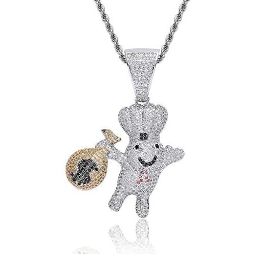 LC8 Jewelry Men Hip Hop Chef Money Bag Chain CZ Dough BOY Pendant Iced Out Bling Rhinestone Crystal Necklace 18K Gold Plated with 24” Stainless Rope Chain