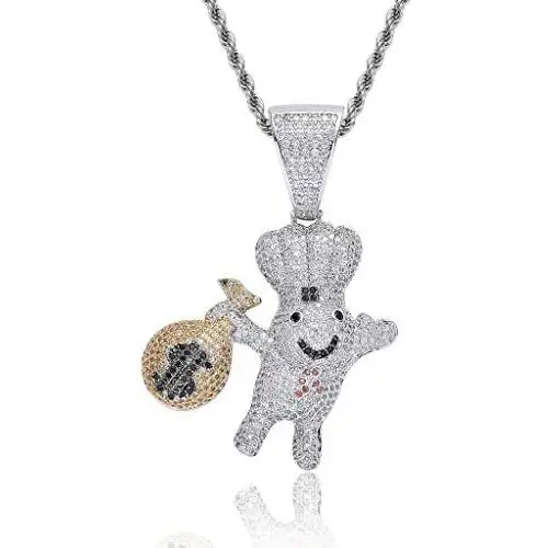 LC8 Jewelry Men Hip Hop Chef Money Bag Chain CZ Dough BOY Pendant Iced Out Bling Rhinestone Crystal Necklace 18K Gold Plated with 24” Stainless Rope Chain LC8 Jewelry Men Hip Hop Chef Money Bag Chain CZ Dough BOY Pendant Iced Out Bling Rhinestone Crystal Necklace 18K Gold Plated with 24” Stainless Rope Chain
