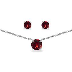 Sterling Silver Round Solitaire Stud Earrings & Short Necklace Set for Women Girls Made w/Swarovski Crystals