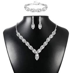 Thunaraz Crystal Bridal Jewelry Set Crystal Necklace and Earrings with Crystal Bracelet for Women Jewelry Set Gifts fit