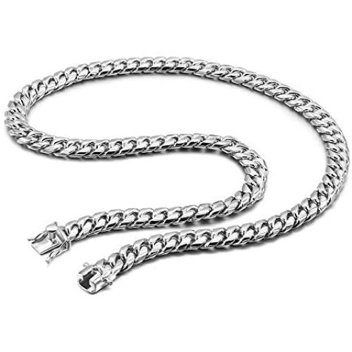 Dankadi Italy Design Solid 925 Sterling Silver Miami Cuban Link Chain Mens Necklace - Box Lock Cuban Link 10 MM 22-24-26 inches Jewelry Gift