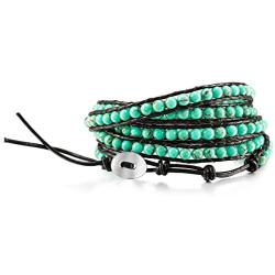MOWOM Alloy Genuine Leather Bracelet Bangle Cuff Rope for Women Boys Kids Gemstone Beads Braided 1 Wraps & 2 Wraps Stone Adjustable Handmade Jewelry Gift
