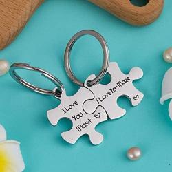 Raysunfook I Love You More I Love You Most Valentines Day Puzzle Piece Necklace Jigsaw Keychain 2 Set Pendant Birthday Gift Anniversary for Boyfriend Girlfriend Wife Husband