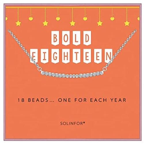 SOLINFOR 18th Birthday Gifts for Girls - Sterling Silver Necklace - 18 Beads for 18 Year Old Girl - Jewelry Gift Idea for Her
