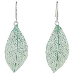 NOVICA Natural Leaf .925 Sterling Silver Dangle Earrings Stunning Nature in Jade