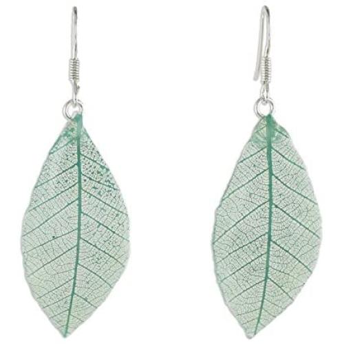 NOVICA Natural Leaf .925 Sterling Silver Dangle Earrings Stunning Nature in Jade