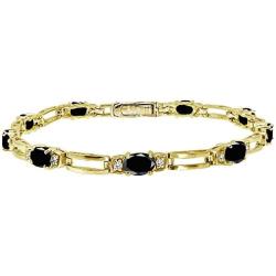 Ice Gems Yellow Gold Flashed Sterling Silver Genuine or Created Gemstone and Cubic Zirconia Oval & Bar Link Bracelet