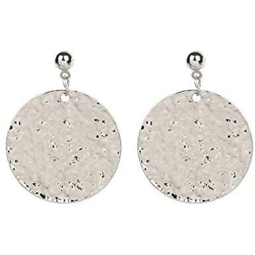 JustMoMoMin Hammered Round Disc Dangle Earrings Polished Circle Drop Earrings for Women Girls Jewelry