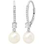Dazzlingrock Collection 10K Gold 8 MM Each Round White Freshwater Pearls & Diamond Ladies Drop Earrings Dazzlingrock Collection 10K Gold 8 MM Each Round White Freshwater Pearls & Diamond Ladies Drop Earrings