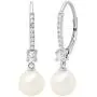 Dazzlingrock Collection 10K Gold 8 MM Each Round White Freshwater Pearls & Diamond Ladies Drop Earrings