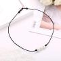 Shegirl Pearl Choker Necklace Handmade Genuine Leather Necklace Boho Pearl Necklace Jewelry for Women and Girls (Three pearls)