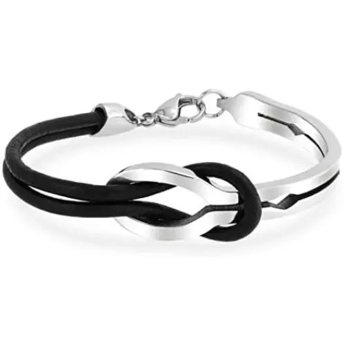 Infinity Love Knot Bangle Bracelet for Women for Girlfriend Two Tone Black Genuine Leather Silver Tone Stainless Steel Infinity Love Knot Bangle Bracelet for Women for Girlfriend Two Tone Black Genuine Leather Silver Tone Stainless Steel