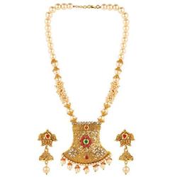 Efulgenz Indian Bollywood Traditional 14 K Gold Plated Crystal Kundan Pearl Beaded Wedding Temple Choker Necklace Earrings Jewelry Set