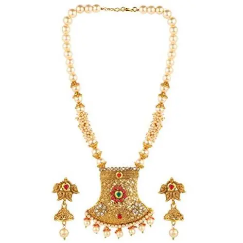 Efulgenz Indian Bollywood Traditional 14 K Gold Plated Crystal Kundan Pearl Beaded Wedding Temple Choker Necklace Earrings Jewelry Set Efulgenz Indian Bollywood Traditional 14 K Gold Plated Crystal Kundan Pearl Beaded Wedding Temple Choker Necklace Earrings Jewelry Set