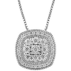 La4ve Diamonds 1/2 Carat Stunning Diamond, Pave-Set 925 Sterling Silver Round-Cut Diamond Cushion Halo Pendant Necklace (I-J, I2-I3) Real Diamonds for Women and Girls with Gift Box Included