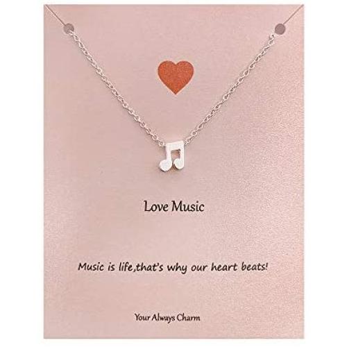 Your Always Charm Music Lover Gifts,Treble Clef Music Note Necklace 16''-18''