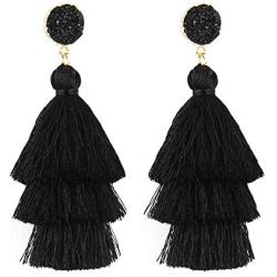 Tassel Earrings Drop Dangle Bohemian Colorful Layered Tiered Thread Fringe Stud Earrings