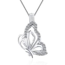 LGSY Sterling Silver Butterfly CZ Pearl Cage Pendants for Women, Essential Oil Diffuser Lockets for Pearl Jewelry