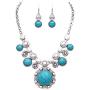 Rosemarie Collections Women’s Western Style Circular Turquoise Concho Statement Necklace Earrings Set