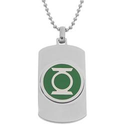 DC Comics Jewelry for Men, Green Lantern Superhero Stainless Steel Dog Tag Pendant, 22'' Ball Chain