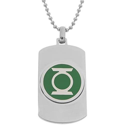 DC Comics Jewelry for Men, Green Lantern Superhero Stainless Steel Dog Tag Pendant, 22'' Ball Chain