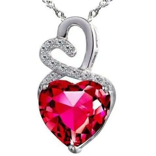 Lab-Created Gemstone Birthstone Heart and Diamond Accent Necklace Pendant Charm in 10k White Gold or 10k Yellow Gold plated or 925 Sterling Sliver with 18” Chain (Choose your Birthstone)