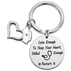 Nurse Keychain Bracelet Nursing Stethoscope Jewelry Nurse Gifts for Nurse RN Cute Enough to Stop Your Heart Skilled Enough to Restart It