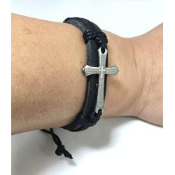 FixtureDisplays Lords Prayer Genuine Leather Cross Youth and Womens Bracelet Christian Jewelry Spanish la oraci?§?n del Se?or Nuestro Padre en el Cielo 13281