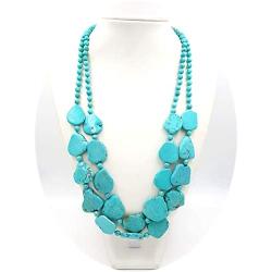 Lii Ji 26.5'' 2 Rows Irregular Shape Blue Simulated Turquoise Howlite Statement Long Necklace