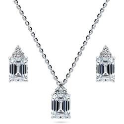 BERRICLE Rhodium Plated Sterling Silver Emerald Cut Cubic Zirconia CZ Solitaire Bridal Bridesmaid Fashion Necklace and Earrings Set