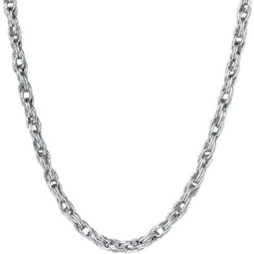 FANCIME White Gold Plated Solid 925 Sterling Silver 3MM Cuban Curb Link Rope Chain Necklace for Men Boys, 20''