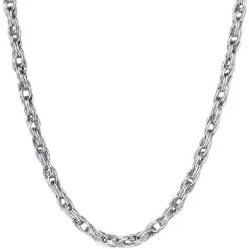 FANCIME White Gold Plated Solid 925 Sterling Silver 3MM Cuban Curb Link Rope Chain Necklace for Men Boys, 20'' FANCIME White Gold Plated Solid 925 Sterling Silver 3MM Cuban Curb Link Rope Chain Necklace for Men Boys, 20''