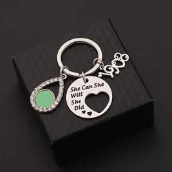 UJIMS Sorority Gift Pink and Green Charm Keychain She Can She Will She Did Inspirational Paraphernalia Graduation Gift for Women Girl