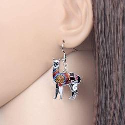 NEWEI Enamel Alloy South America Alpaca Earrings Drop Dangle Fashion Unique Animal Jewelry For Women Girls Gift Charms