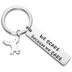WUSUANED We Scare Because We Care Keychain with Monster Charm Movie Lover Jewelry Gift for Movie Fan Best Friend