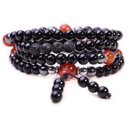 TamLyn Concepts Prayer Beads with Black Onyx and Lava Rock for Aromatherapy - Japa Mala Beads Necklace for Grounding - Beaded Bracelet - Includes Bonus Remote Reiki Session