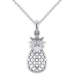 Cute Pineapple Pendant Necklace in 925 Sterling Silver With 0.10 Ct Natural Diamond (I1-I2/G-H) (white-gold-plated-silver)